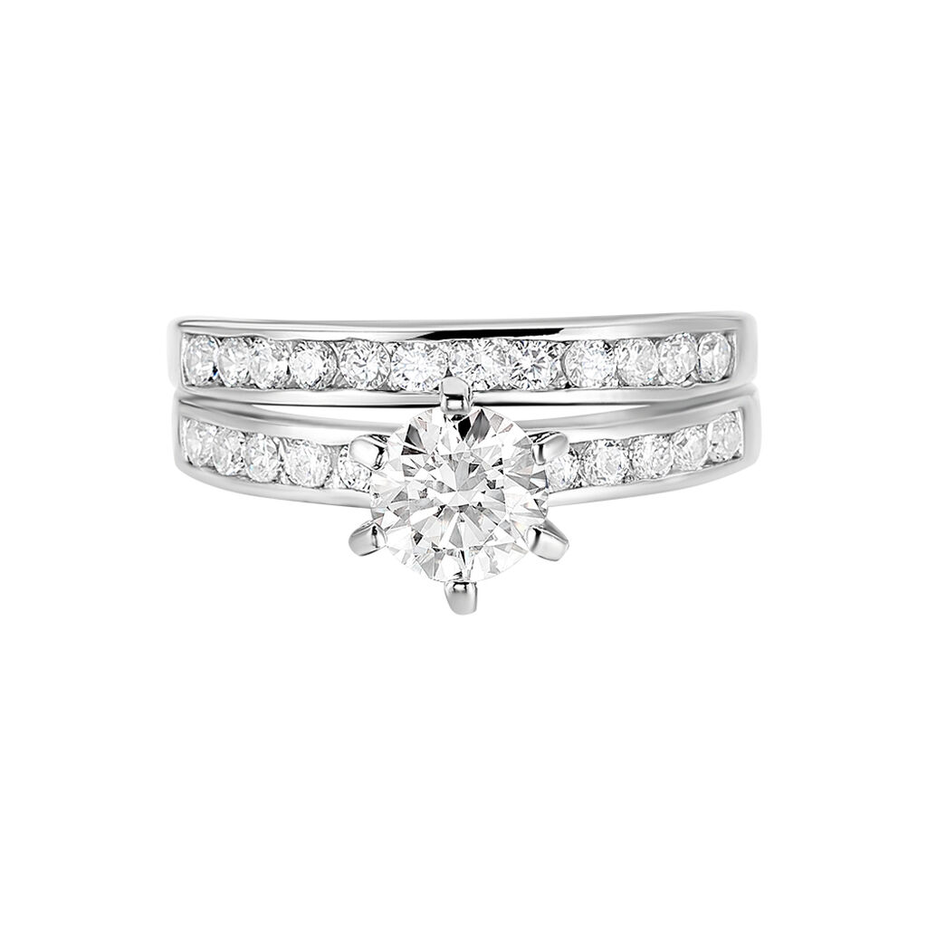 DOUBLE JEU Damen Ring Silber 925 Zirkonia Wei&szlig; 0,65 ct B 6 mm