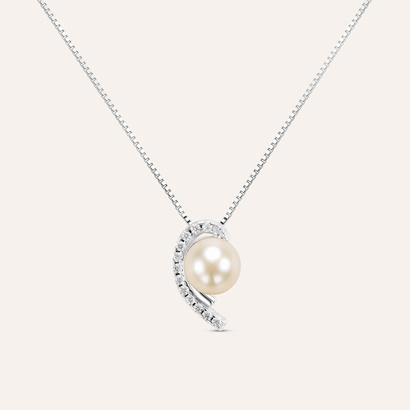 Collana Gabrielle Oro Bianco Perla D'Acqua Dolce Cubic Zirconia - Spannringe Damen | OROVIVO