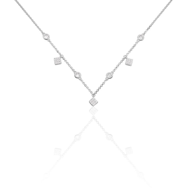 Damen Collier Silber 925 Zirkonia Wei&szlig; 1,24 ct Viereck - Halsketten Damen | OROVIVO