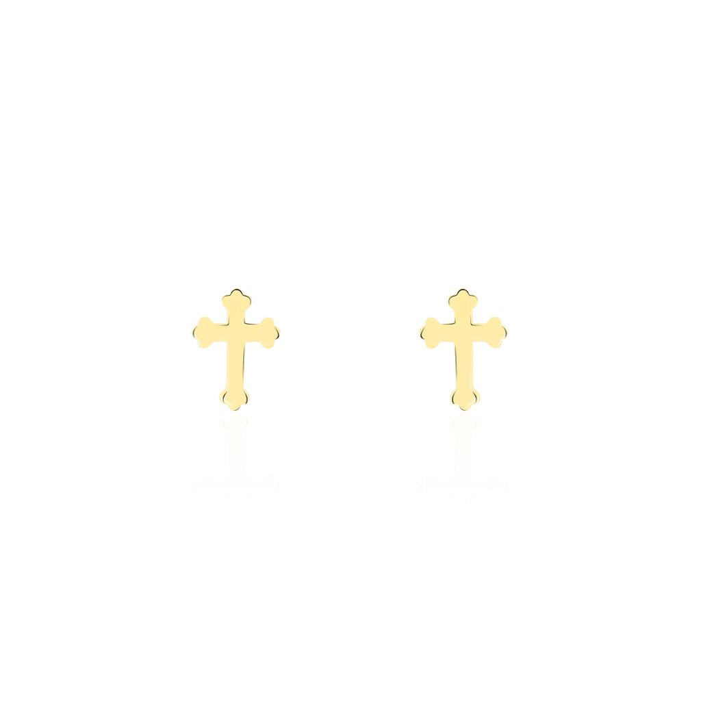 WOGGA Damen Ohrstecker Gold 375 (9 Karat) Religiöses Kreuz, Ohrstecker ohne Stein
