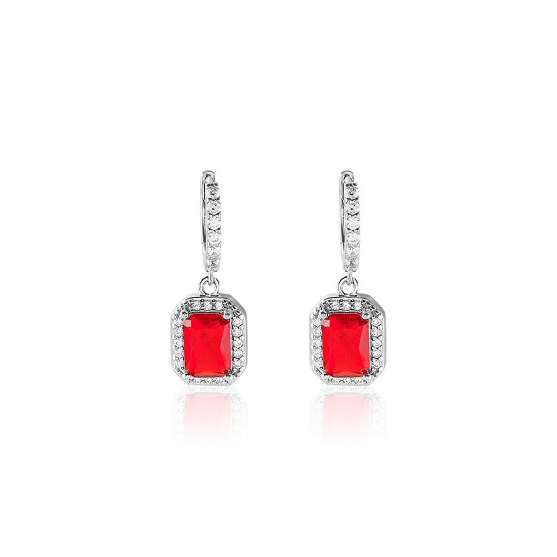 VELOURA Damen Ohrringe Lang Silber 925 Glas Rot 0,26 ct Rechteckig - Ohrringe mit Stein Damen | OROVIVO