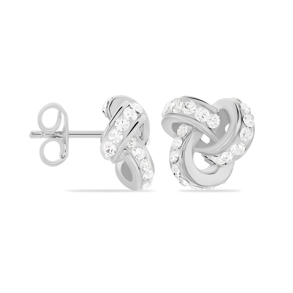 ALBANNE KNOTEN 3 Damen Ohrstecker Silber 925 Strass Wei&szlig; Spirale