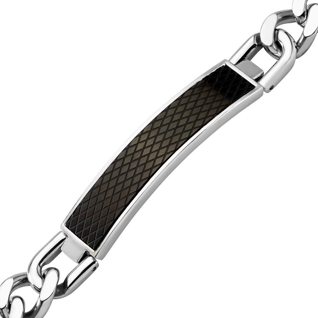 Herren ID Armband Edelstahl Bicolor Silber/Schwarz Benjamin 2,3cm 100mm - Panzerarmbänder Herren | OROVIVO