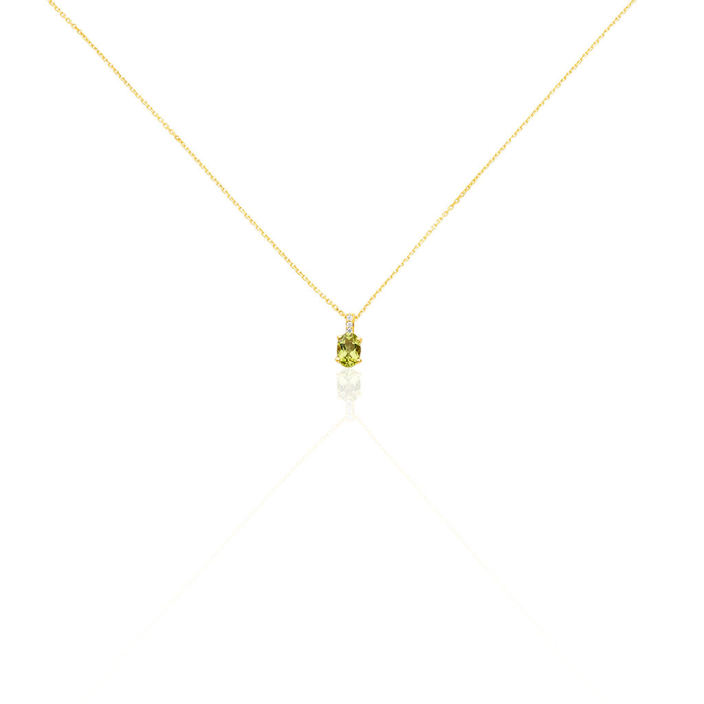 ELENEA Damen Collier Gold 375 (9 Karat) Peridot Grün 0,49 ct Oval, Collier mit Stein
