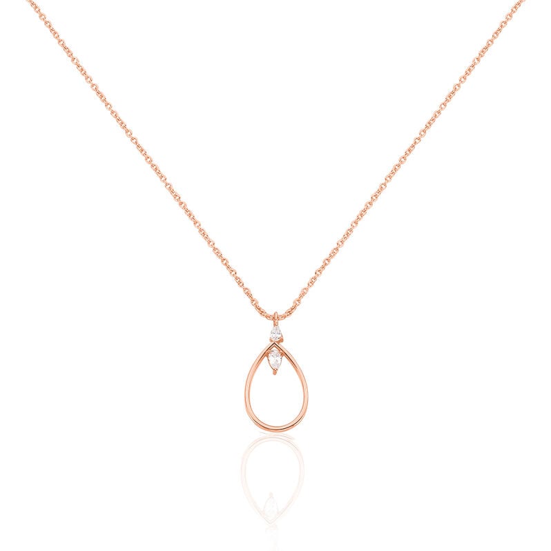 MARIE 2 Damen Collier Silber rosevergoldet 925 Zirkonia Wei&szlig; 0,060 ct Tropfen - Halsketten Damen | OROVIVO
