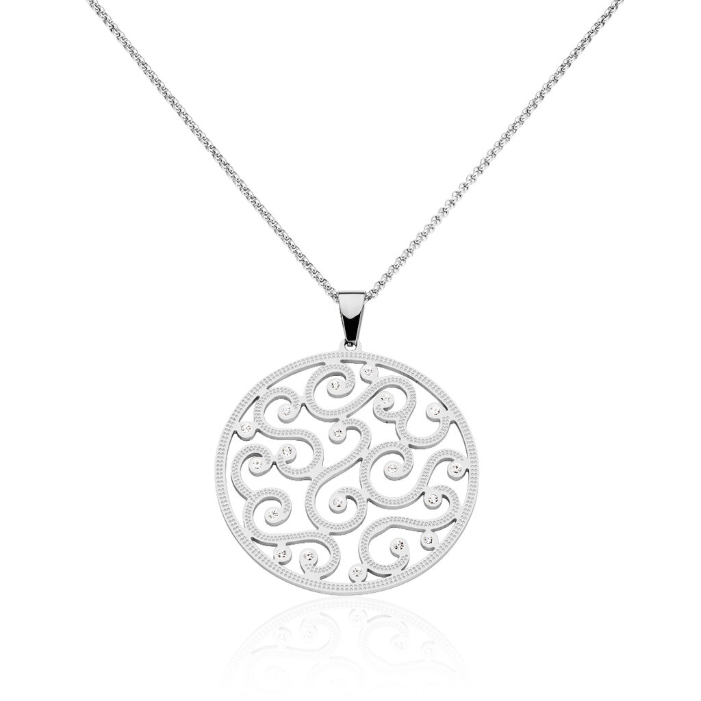 Damen Collier Edelstahl Kristall Weiß Arabeske, Collier mit Stein