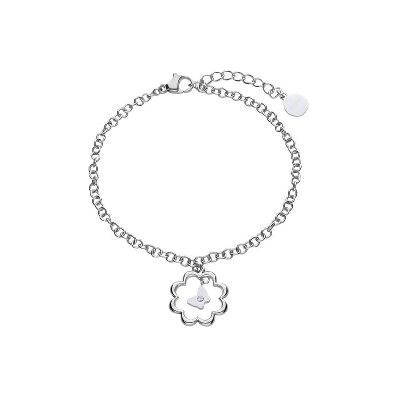 Bracciale in acciaio silver con fiore e strass - Spannringe Damen | OROVIVO