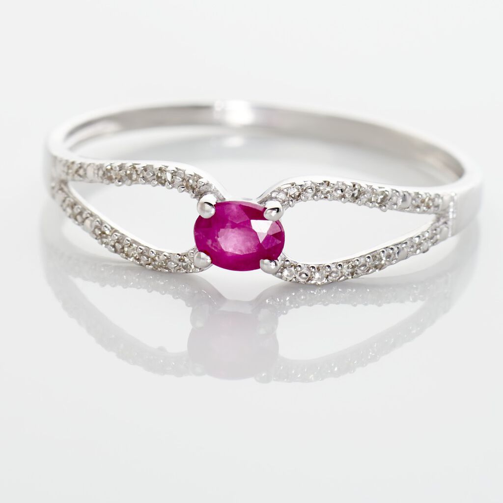 Bague Orlana Or Blanc Diamant Et Rubis - Spannringe Damen | OROVIVO