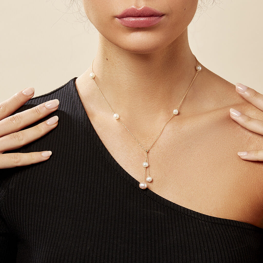 Damen Collier Silber vergoldet 925 Zuchtperle Weiß Perla - Halsketten Damen | OROVIVO