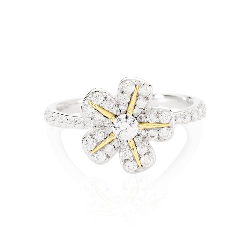 DANNA Damen Ring Silber Bicolor Gelb/Silber 925 Zirkonia Wei&szlig; 0,24 ct Blume - Solit&auml;rringe Damen | OROVIVO