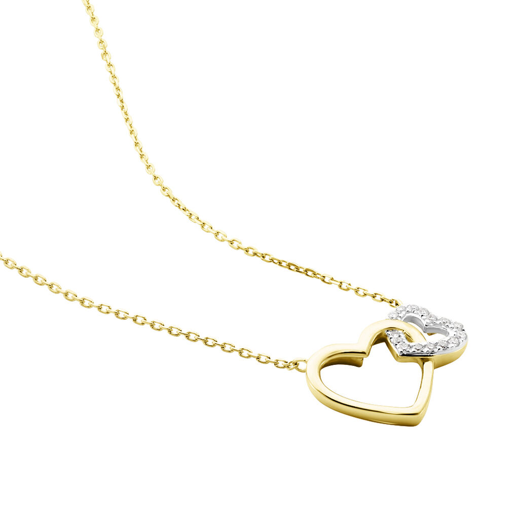 HERZ HO YOU & ME Damen Collier Gold 375 (9 Karat) Diamant Wei&szlig; 0,02 ct Herz B 0,7 mm