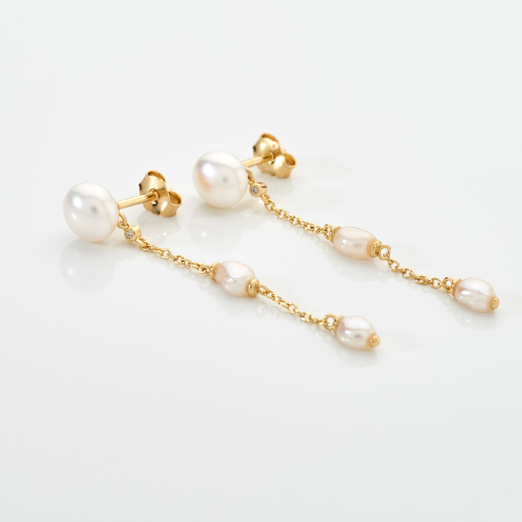 SHALIMAR Damen Ohrringe Lang Silber vergoldet 925 Zuchtperle Wei&szlig; 3,75 ct B 1 mm