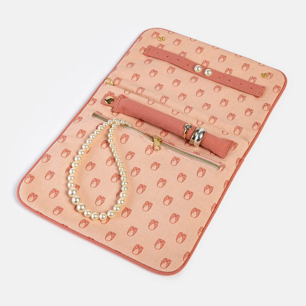 Schmuck- und Uhrenetui rosa beige Baumwolle - Schmuck mit Stein  | OROVIVO