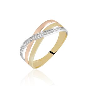 Damen Ring Gold 375 Diamanten 0,05ct Tricolor gekreuzt Croisee - Ringe mit Edelsteinen Damen | OROVIVO