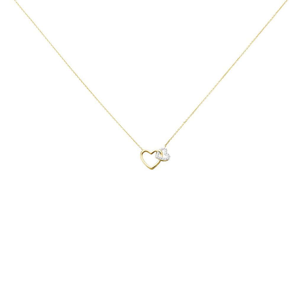 HERZ HO YOU & ME Damen Collier Gold 375 (9 Karat) Diamant Weiß 0,02 ct Herz B 0,7 mm, Collier mit Stein