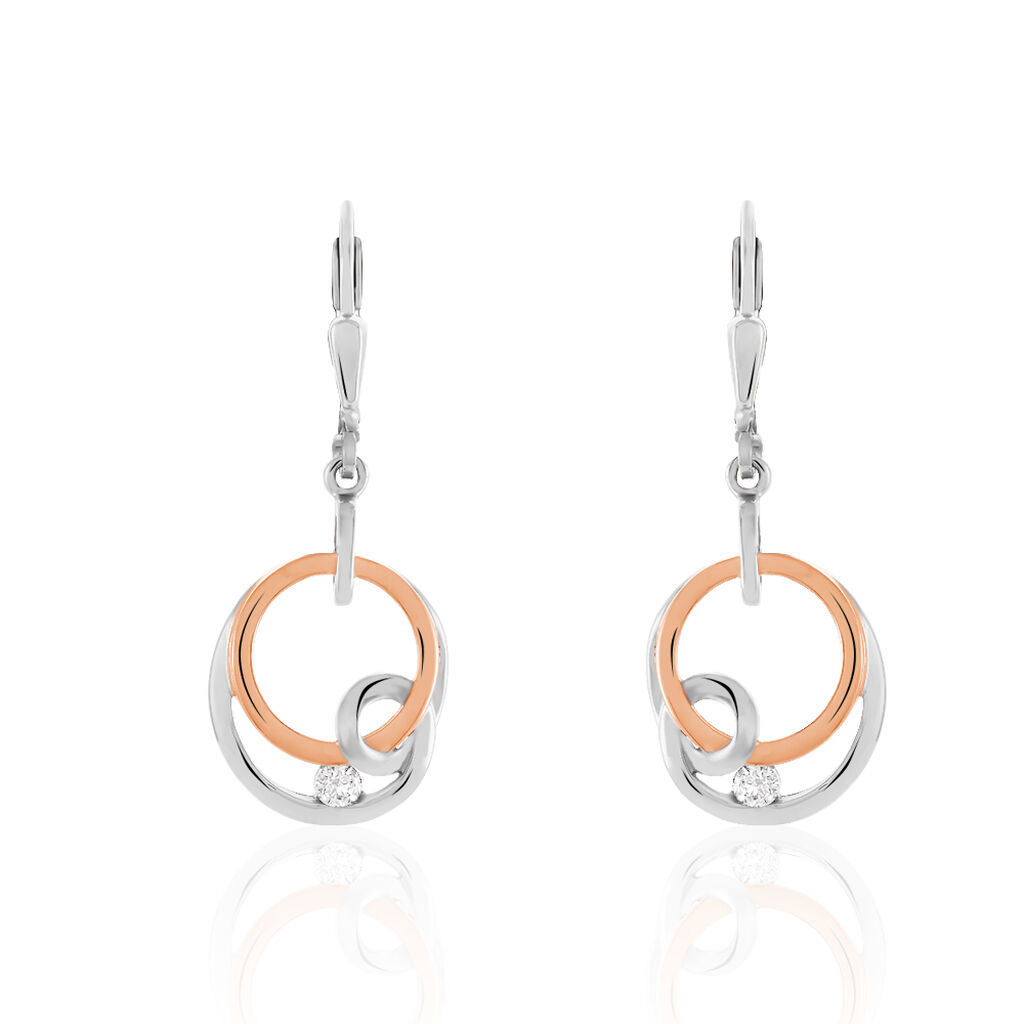 NALAN 2 Damen Ohrringe Lang Silber Bicolor 925 Zirkonia Weiß Doppelkreis, Ohrringe Lang mit Stein