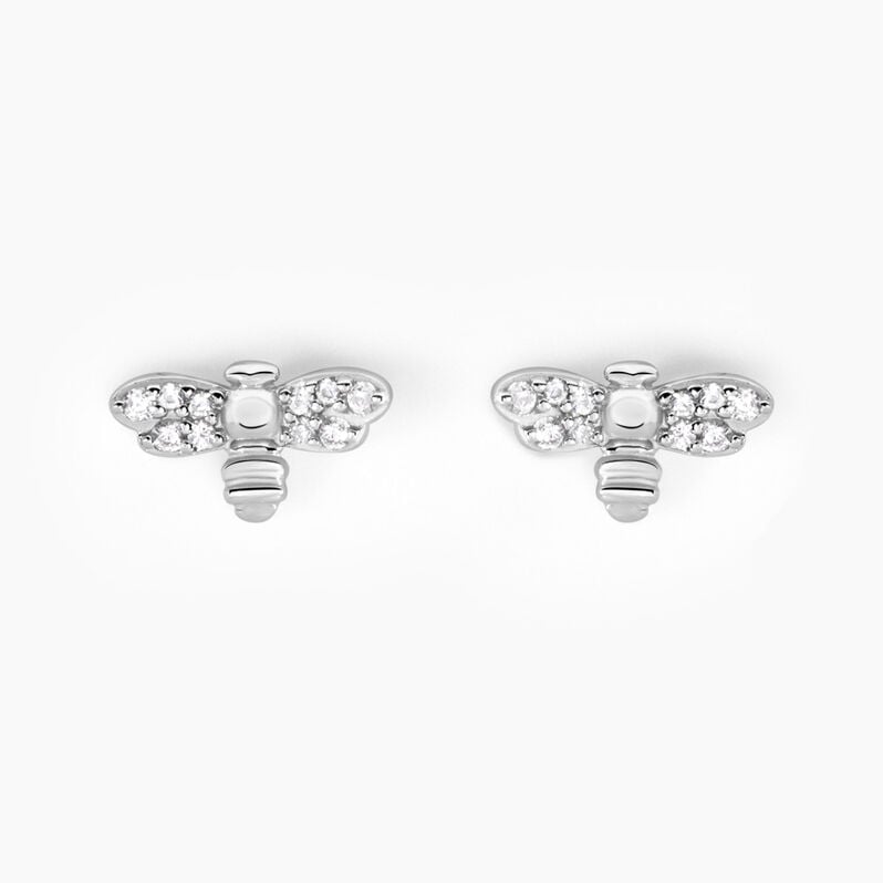 Boucles D'oreilles Puces Bee Good Argent Weiss Oxyde De Zirconium - Spannringe Damen | OROVIVO