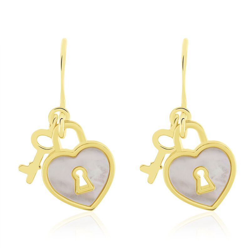 MILICA Damen Ohrringe Lang Silber vergoldet 925 Perlmutt Wei&szlig;er Perlmutt Herz - Ohrringe mit Stein Damen | OROVIVO