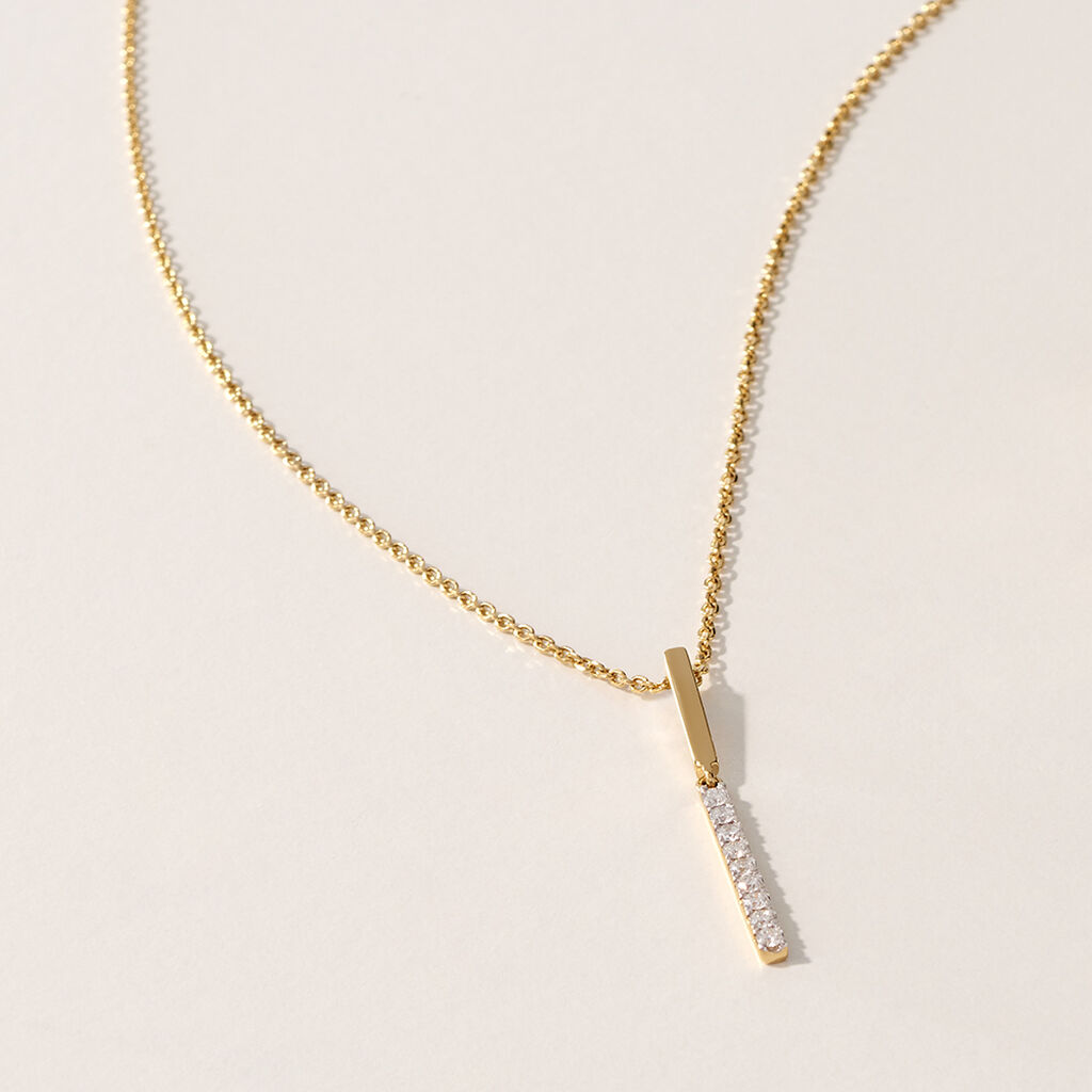 Damen Collier Gold Bicolor 375 Diamant 0,08ct Balken Line 2 - Halsketten Damen | OROVIVO