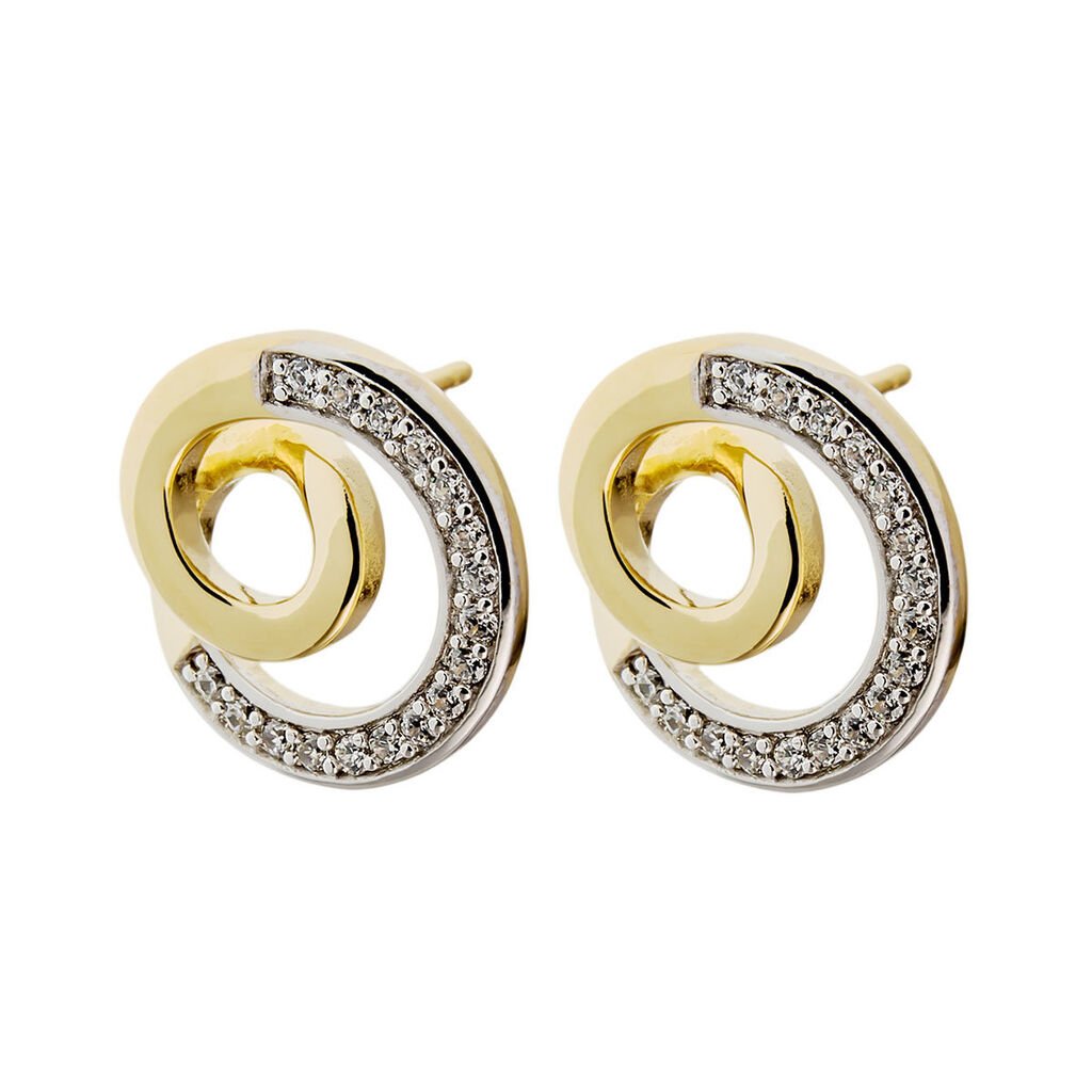 BISSALA Damen Ohrstecker Vergoldet Zirkonia Weiß Spirale, Ohrstecker mit Stein