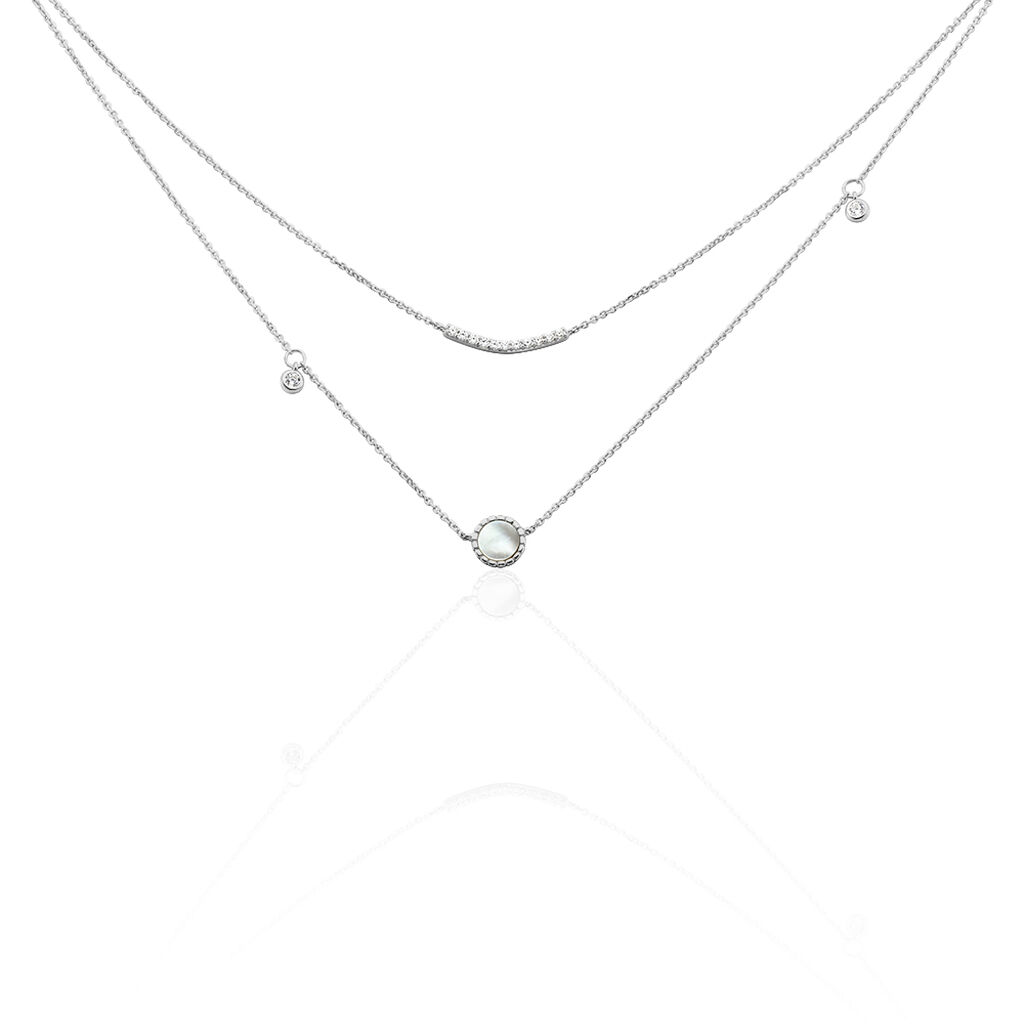 PINK Damen Collier Weißgold 375 (9 Karat) Perlmutt Perlmutt 0,7 ct Ball, Collier mit Stein