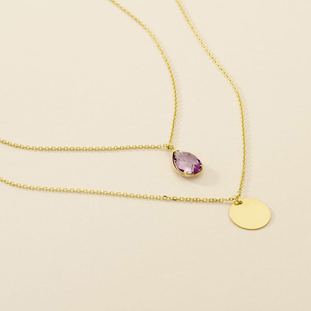 Damen Collier Gold 375 Amethyst Violett 0,12ct Tropfen Modou 2 - Halsketten Damen | OROVIVO