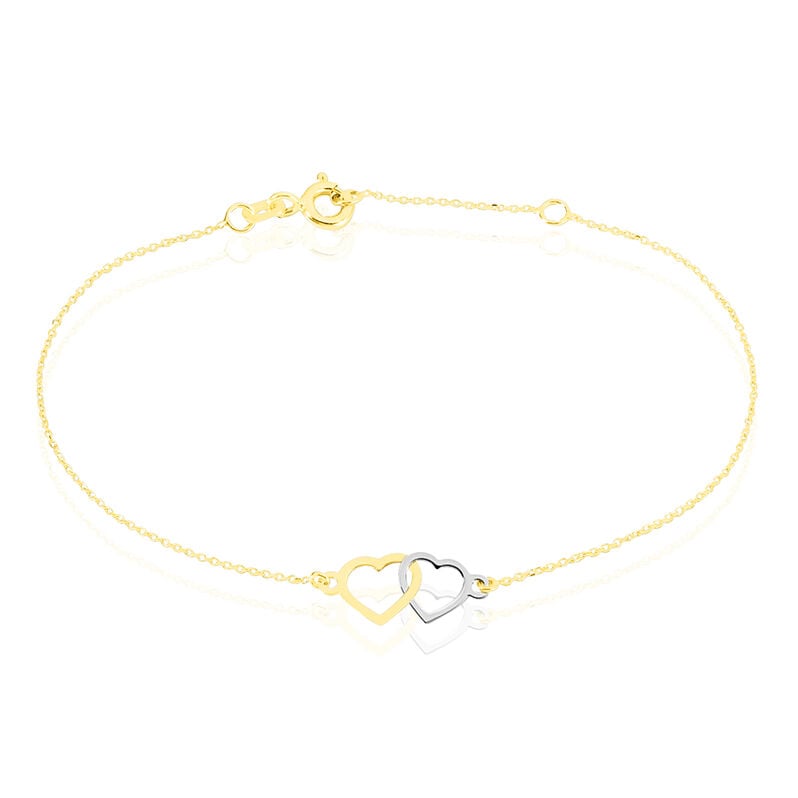 ELENO Damen Armband Gold Bicolor 375 (9 Karat) Doppelherz - Armb&auml;nder mit Anh&auml;nger Damen | OROVIVO