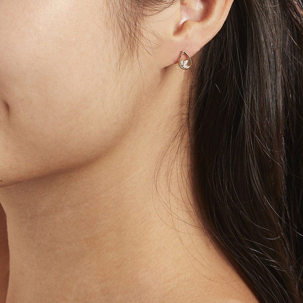 Damen Ohrstecker Gold 375 Diamant 0,02ct Tropfen Blatt Kena  - Ohrstecker Damen | OROVIVO