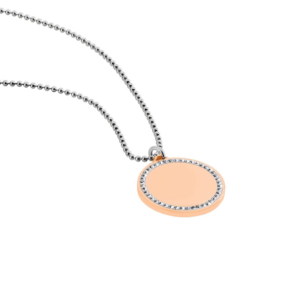 GODINA 1 Damen Collier Edelstahl Bicolor Strass Wei&szlig; Kreis B 1,6 mm