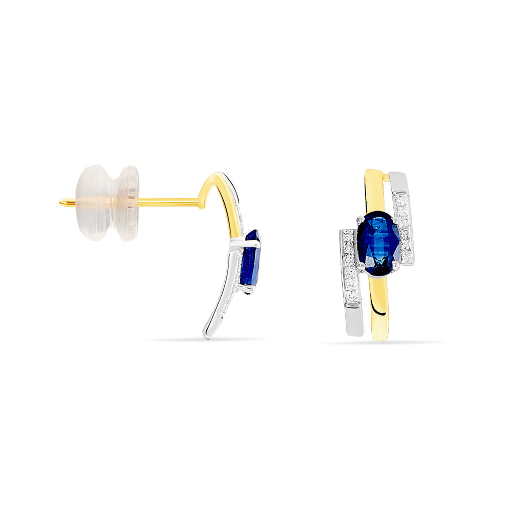 Boucles D'oreilles Pendantes Sylvia Or Bicolore Saphir Et Diamant - Spannringe Damen | OROVIVO