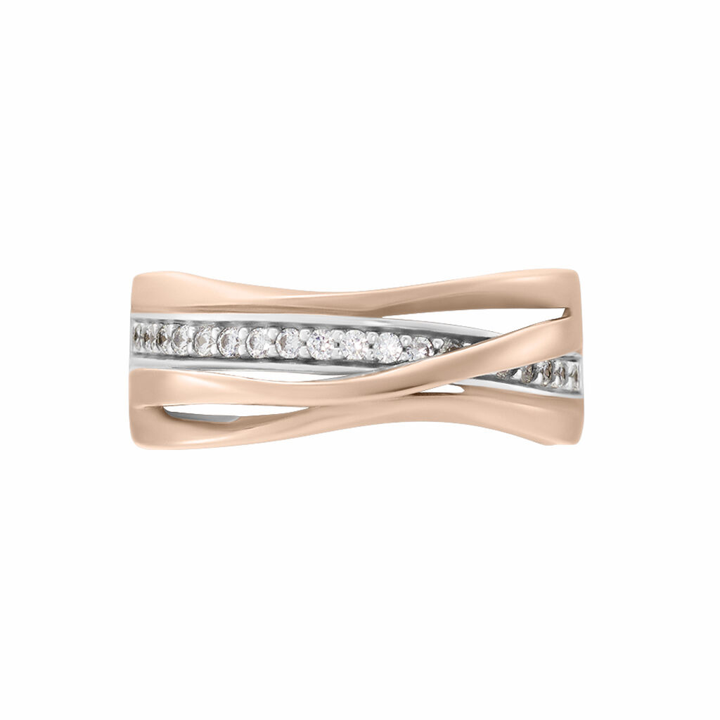 MERY Damen Ring Silber Bicolor Silber/Ros&eacute;gold 925 Zirkonia Wei&szlig; 0,28 ct B 4 mm