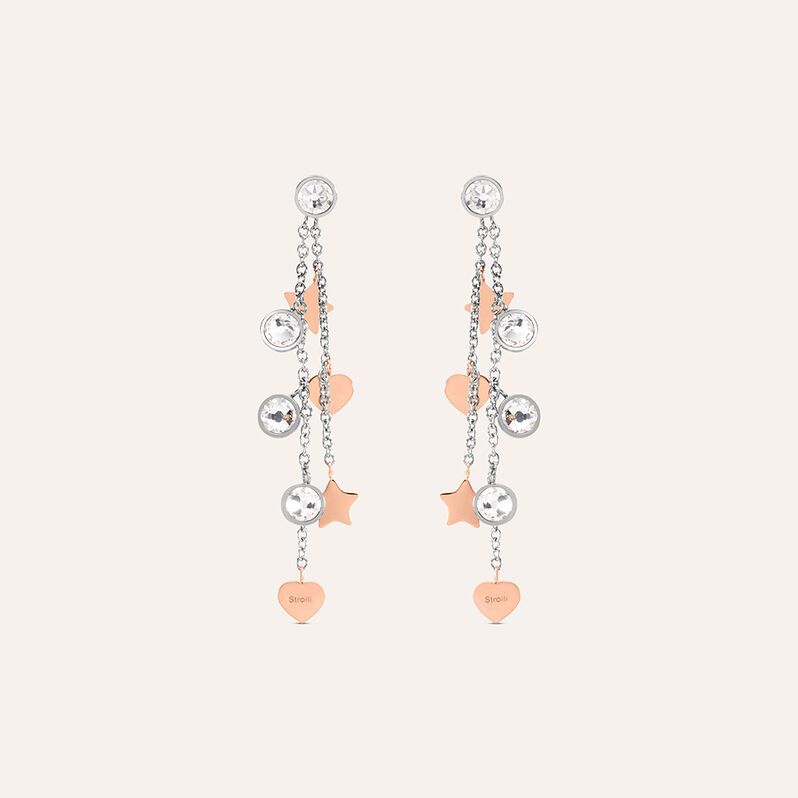 Orecchini Pendenti Sunrise Acciaio Bicolore Bianco / Rosa Cristallo - Spannringe Damen | OROVIVO