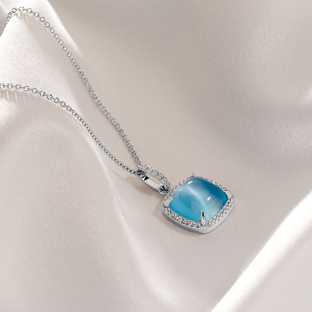Damen Collier Silber 925 Synthetischer Stein Blau Viereck Mirena - Halsketten Damen | OROVIVO