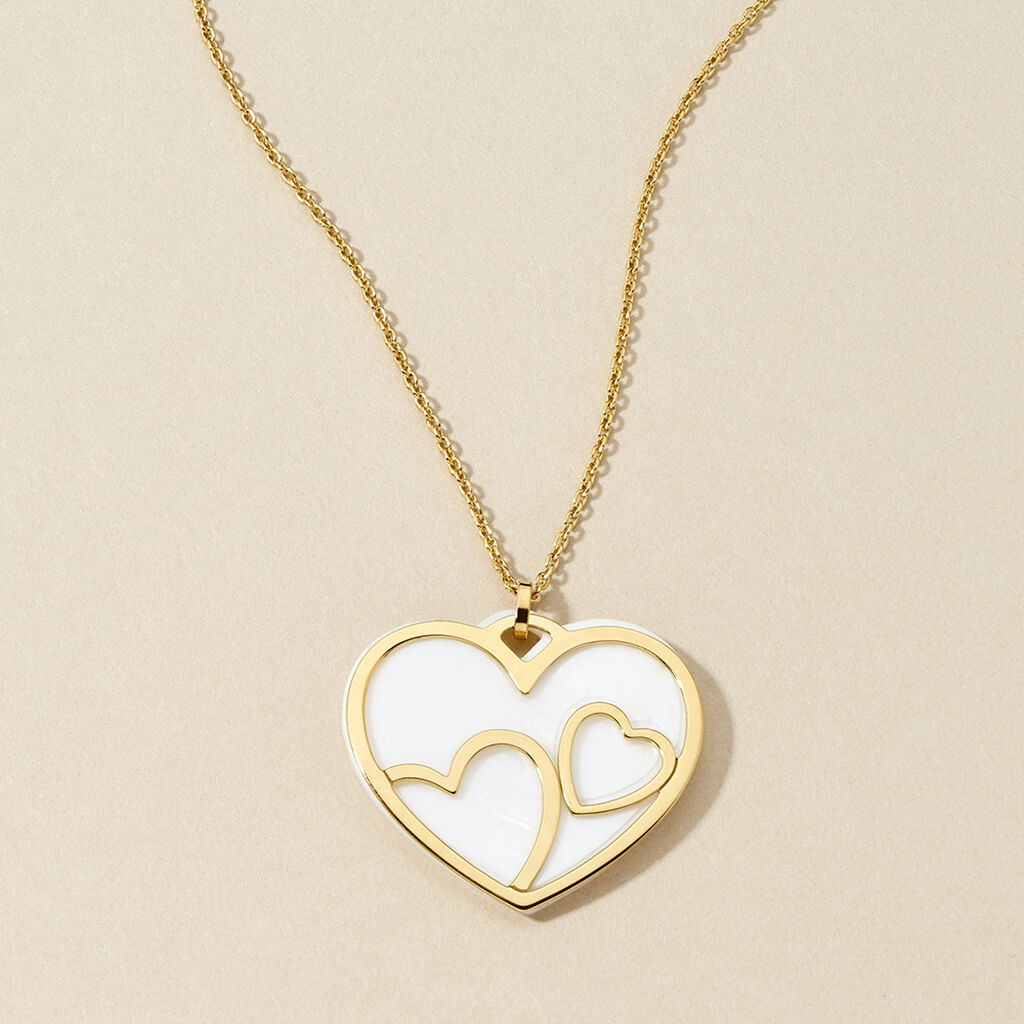 Damen Collier Silber vergoldet 925 Perlmutt Perlmutt Herz B 1,3 mm