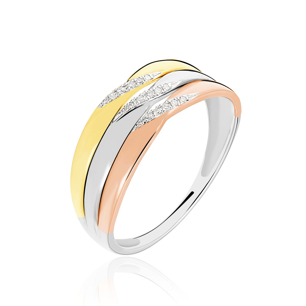 NESIBE Damen Ring Gold Tricolor Gold / Wei&szlig; / Ros&eacute; 375 (9 Karat) Diamant Wei&szlig; 0,02 ct