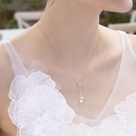 Damen Halskette Weißgold 375 Zuchtperle Diamanten - Halsketten Damen | OROVIVO