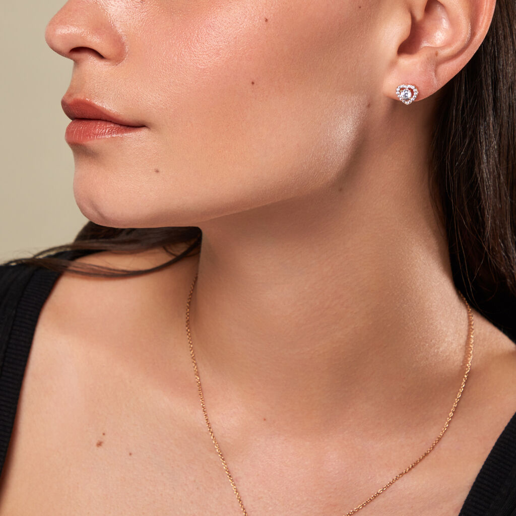 ALAIS Damen Ohrstecker Vergoldet Zirkonia Wei&szlig; 0,21 ct Herz