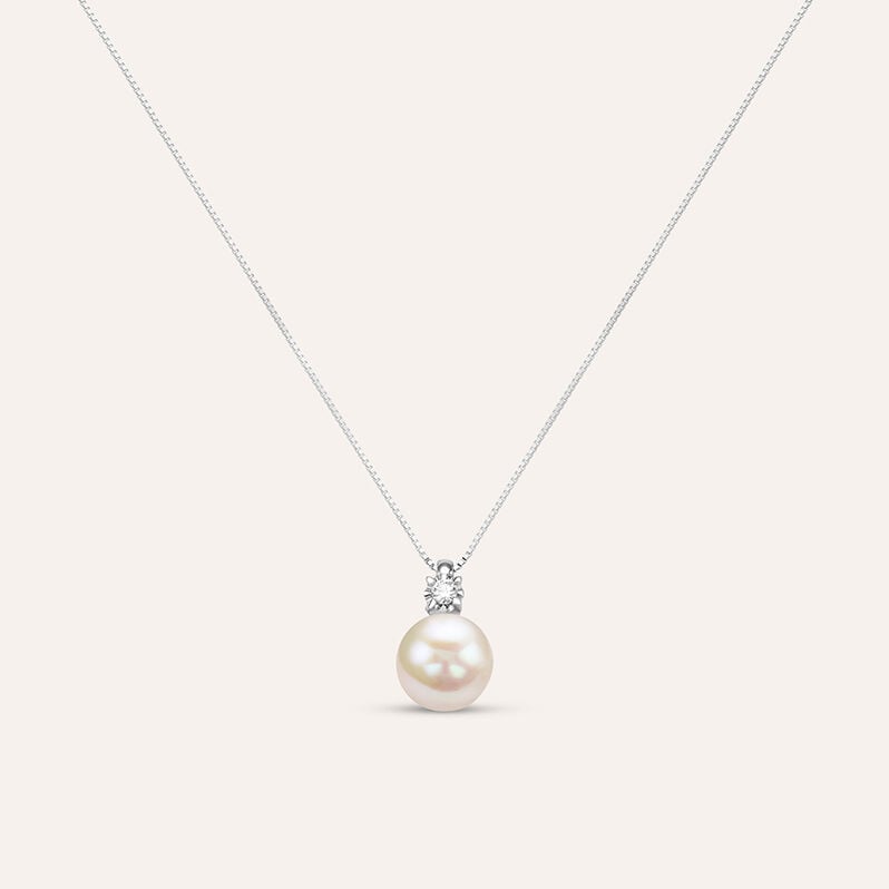 Collana Gold Pearls Oro Bianco Perla D'Acqua Dolce Diamante - Spannringe Damen | OROVIVO