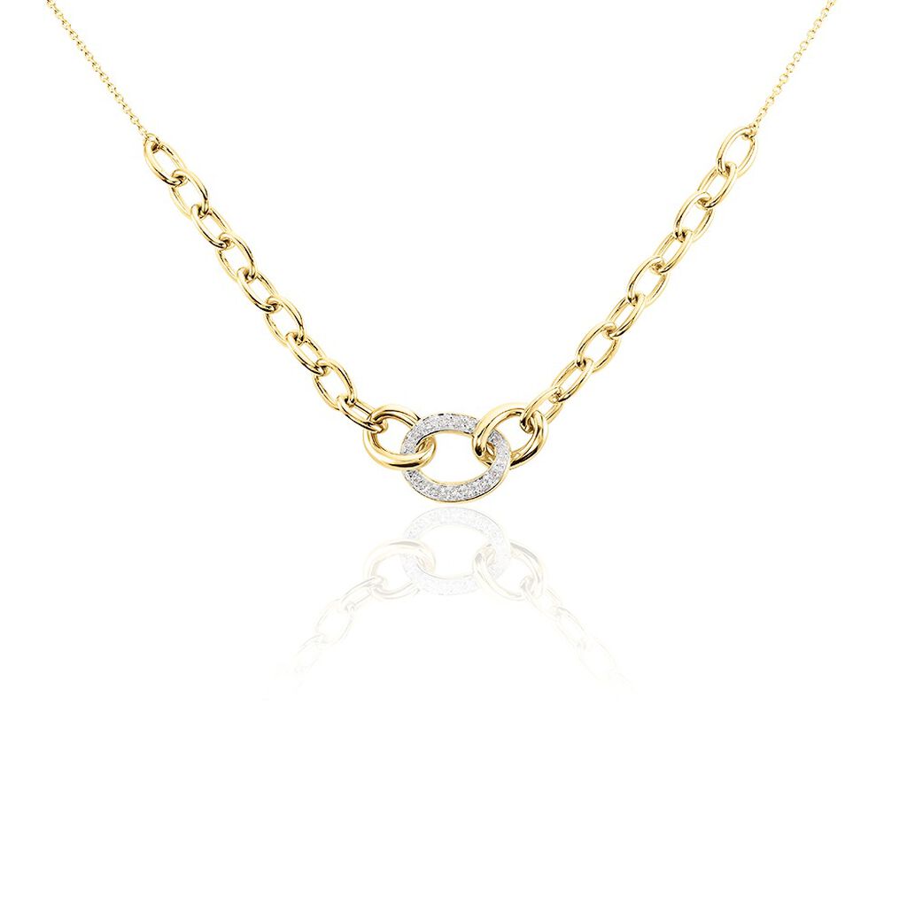 Damen Collier Gold Bicolor Gelb/Silber 375 Diamant 0,11ct Oval Pany - Halsketten Damen | OROVIVO