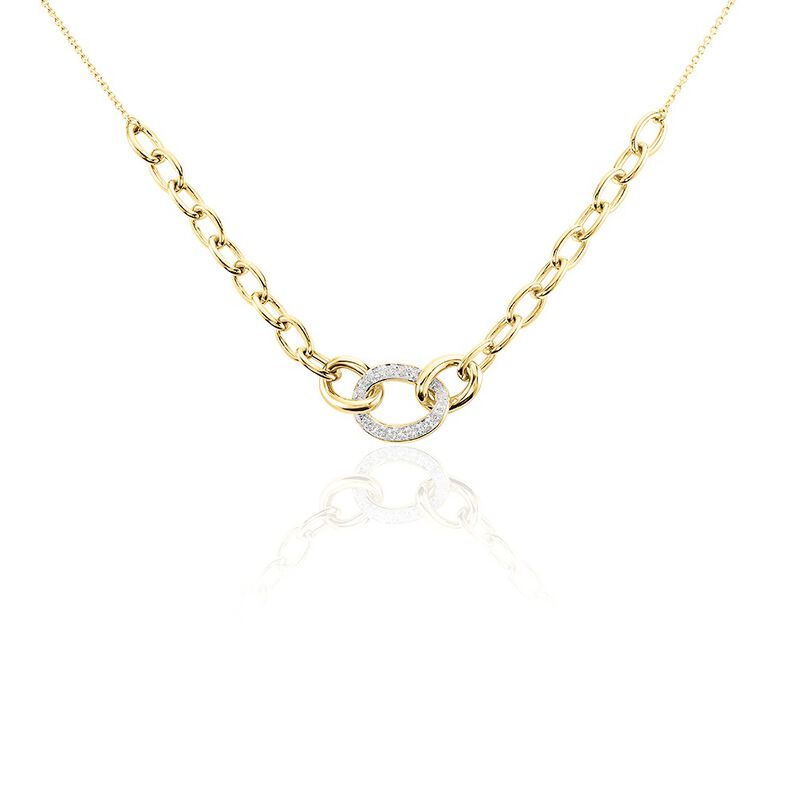 Damen Collier Gold Bicolor Gelb/Silber 375 Diamant 0,11ct Oval Pany - Halsketten Damen | OROVIVO