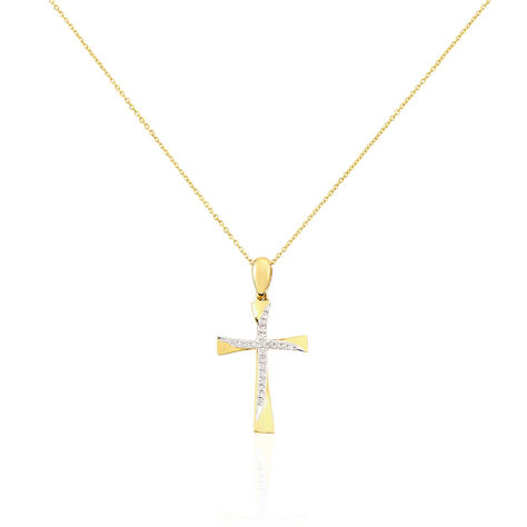 Damen Collier Gold 375 Diamant 0,05ct Religiöses Kreuz Kreuz Ho 1 - Halsketten Damen | OROVIVO