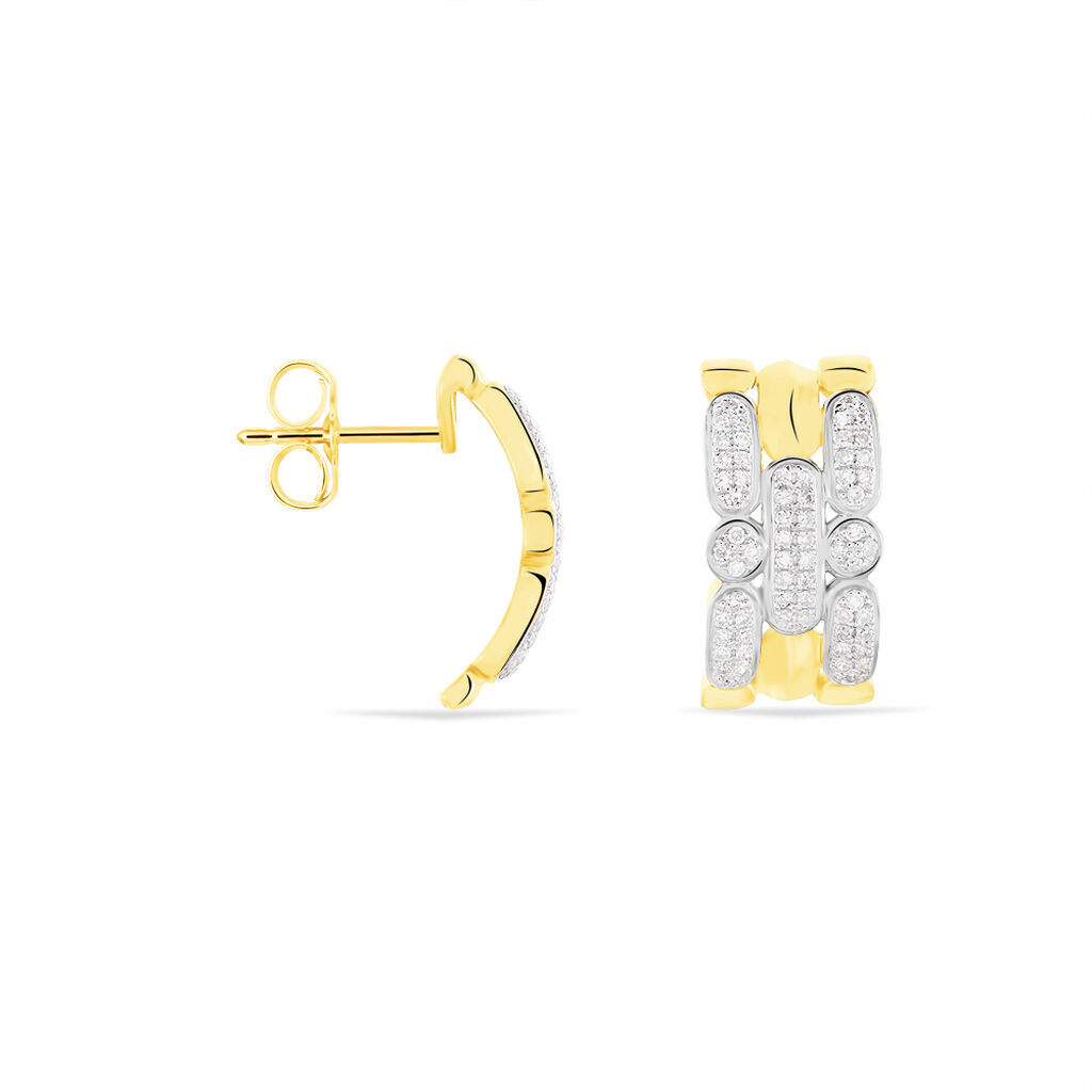 ETTA Damen Creolen Gold Bicolor 375 (9 Karat) Diamant Weiß 0,14 ct, Creolen mit Stein