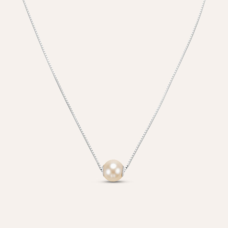 Collana Gabrielle Oro Bianco Perla D'Acqua Dolce - Spannringe Damen | OROVIVO