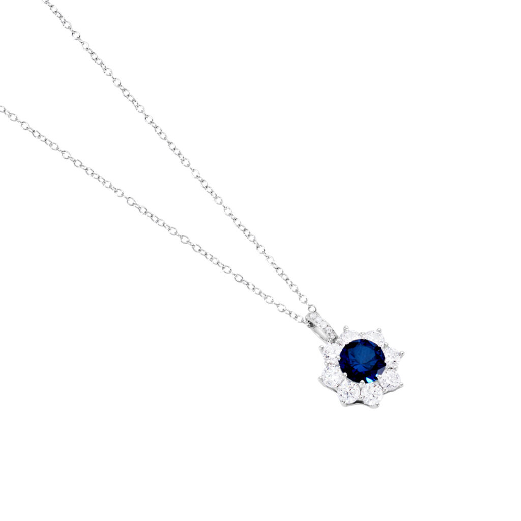 ELOISE Damen Collier Silber 925 Synthetischer Stein Blau 1,46 ct Blume B 1,2 mm
