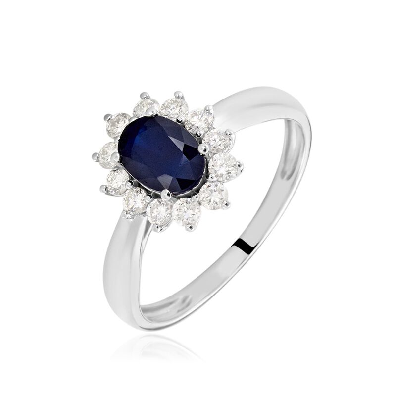 Kate Damen Ring Wei&szlig;gold 375 (9 Karat) Saphir Blau 0,9 ct Oval - Solit&auml;rringe Damen | OROVIVO