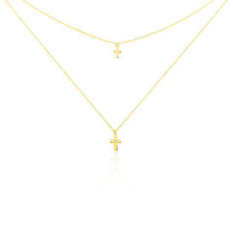 DELIA Damen Collier Gold 375 (9 Karat) Zirkonia Wei&szlig; 0,020 ct Religi&ouml;ses Kreuz - Halsketten Damen | OROVIVO
