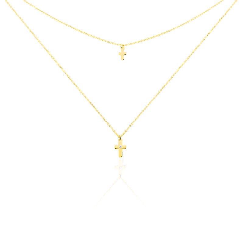 DELIA Damen Collier Gold 375 (9 Karat) Zirkonia Wei&szlig; 0,020 ct Religi&ouml;ses Kreuz - Halsketten Damen | OROVIVO