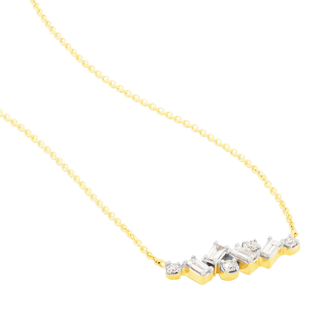 VIERECKIG Damen Collier Gold Bicolor 375 (9 Karat) Diamant Wei&szlig; 0,16 ct