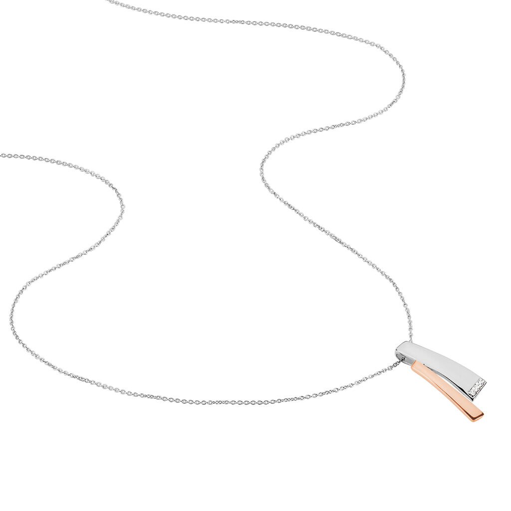 GINNA Damen Collier Silber Bicolor Silber/Ros&eacute;gold 925 Diamant Wei&szlig; 0,02 ct