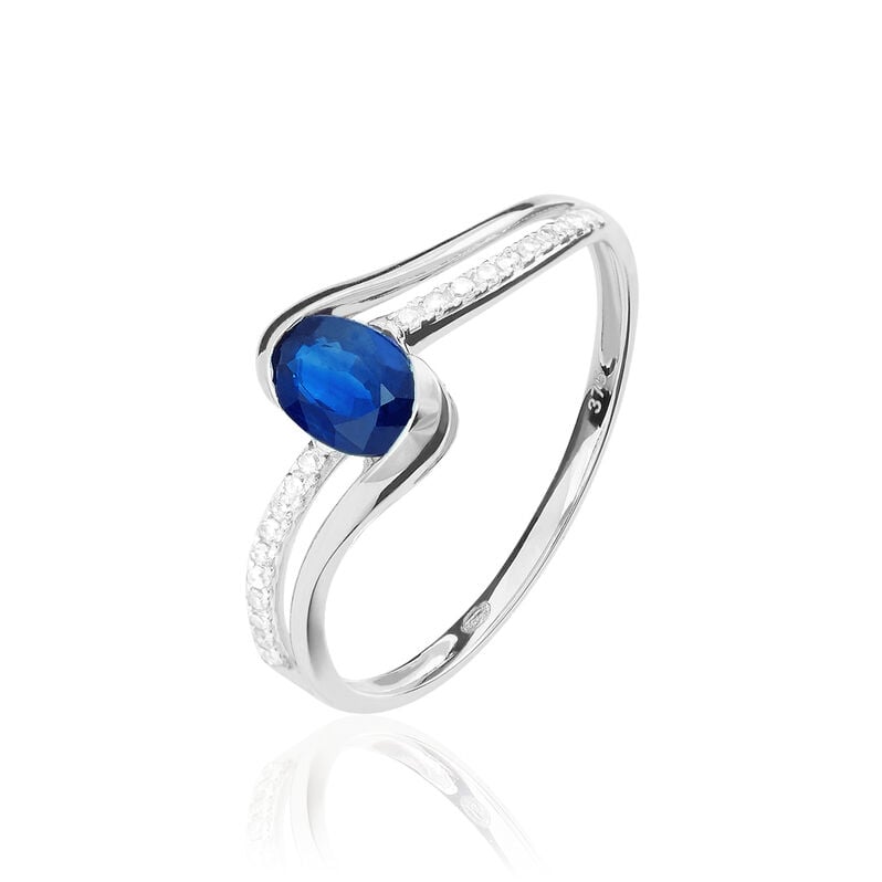 Bague Anja Or Blanc Saphir Et Diamant - Spannringe Damen | OROVIVO